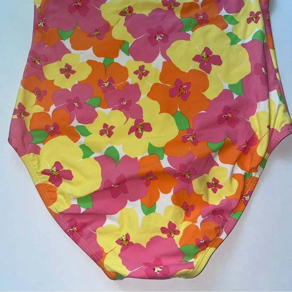 Lilly Pulitzer One Piece Swimsuit Pink Yellow Floral Halter Top Size Small